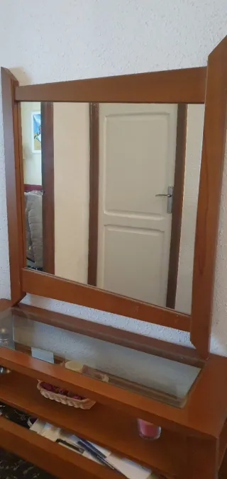 Mueble recibidor madera con espejo