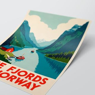 Póster vintage Fiordos de Noruega naturaleza