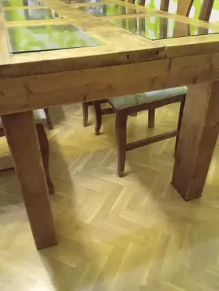 Mesa comedor madera maciza con cristal