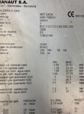 REPUESTOS DE CALDERA MANAUT MURA M97 24 CM