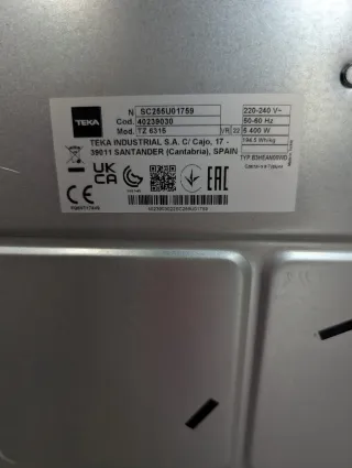 Vitro TEKA TZ6315 como nueva. Comprada 08/25.