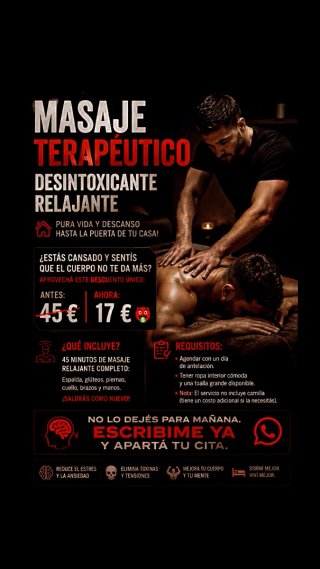 Masaje terapéutico a domilicilio 45 min AHORA €17