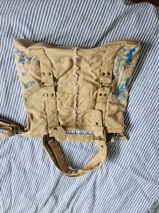 Bolso Adolfo Domínguez Beige y Azul Textil