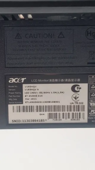 Monitor PC Acer Nero