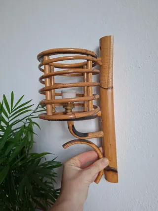 Coppia Applique Vintage Bambù Rattan