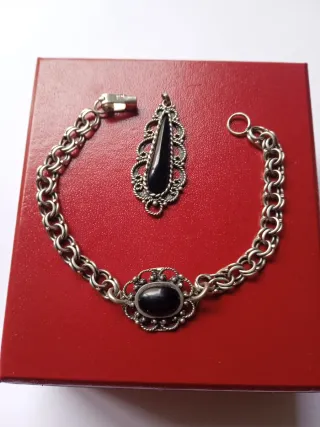 Pulsera y colgante plata azabache antiguos