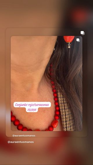 Conjunto rojo corazones collar y pendientes