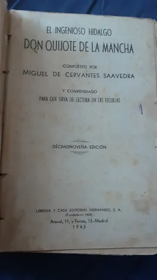 Libro antiguo Don Quijote de la Mancha