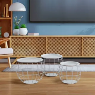 3 Mesitas Decorativas Redondas Metal Gris