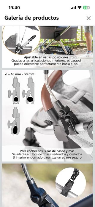 Sombrilla anti-UV para cochecito negra