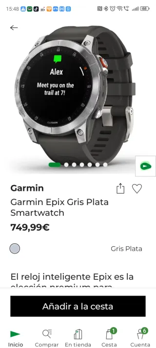Smartwatch Garmin Epix Gen 2 Negro/Plata