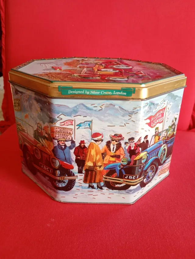 Caja de hojalata clásica vintage de autos clásicos de Jacobsen's