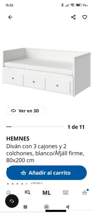 2 colchones para diván Hemnes Ikea