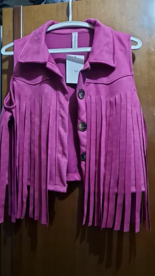 Chaleco piel melocotón flecos talla única