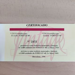 Scalextric Ford GT40 Le Mans 1969 con Certificado