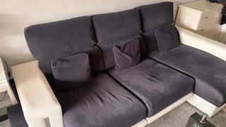 Sofá chaise longue azul y blanco