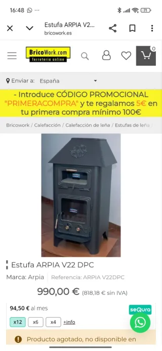 Estufa de leña con puertas y tiradores