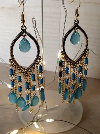 Pendientes flamenca dorados y turquesa