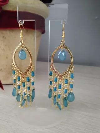 Pendientes flamenca dorados y turquesa