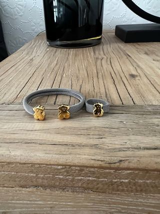 Pulsera y Anillo Tous Oso Acero y Oro