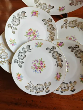 Set torta porcellana anni '60 fiori oro