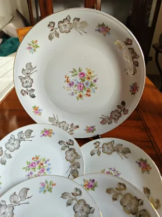 Set torta porcellana anni '60 fiori oro