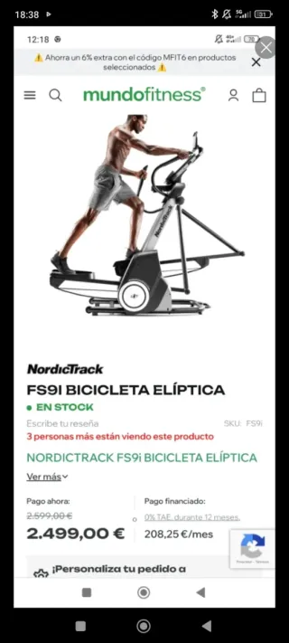 Cinta de correr BH ZX11 elíptica y multigym