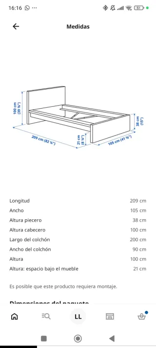 Cama Ikea Malm 90x200 Blanca