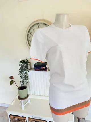Top Massimo Dutti Algodón Blanco Naranja