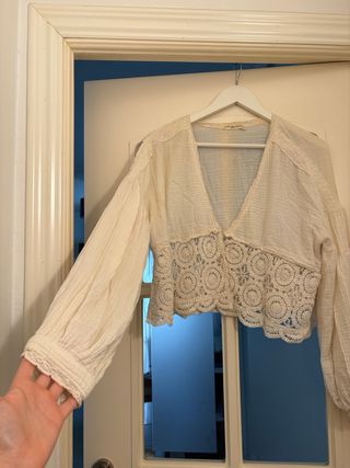 Blusa blanca ganchillo talla única