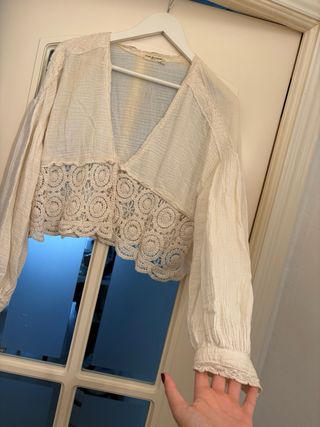 Blusa blanca ganchillo talla única