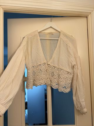 Blusa blanca ganchillo talla única