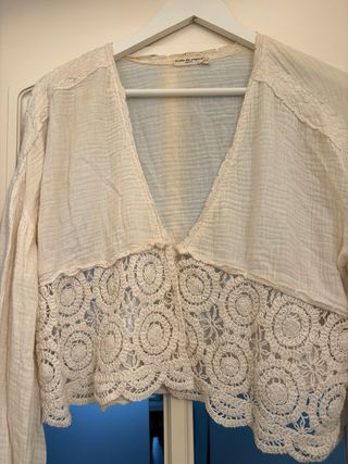 Blusa blanca ganchillo talla única