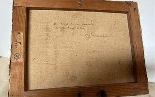 Pintura al óleo antigua de pueblo