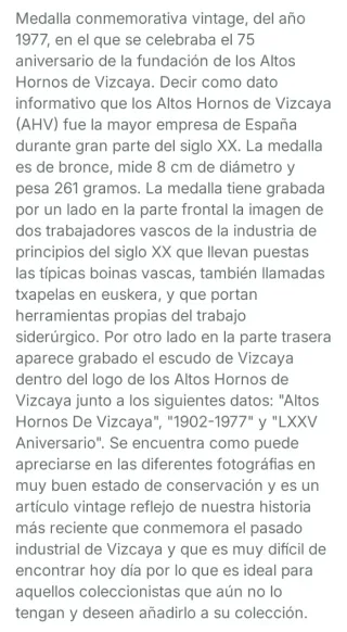 Medalla / Moneda Vintage 75 Aniversario AHV (1977)