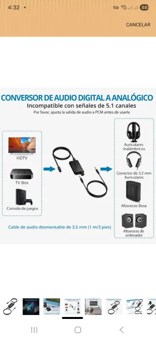 AUTOUTLET Convertidor Audio Óptico a 3.5mm