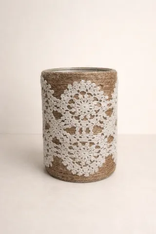 Vaso decorativo juta e pizzo salentino antico