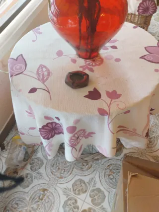 Cortina floral cojines y mantel