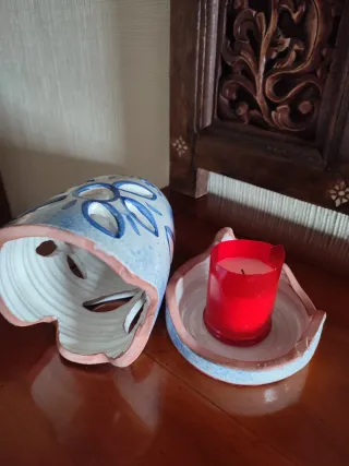 FAROL PORTAVELAS CERÁMICA CALADA ARTESANAL