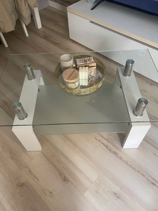 Mesa de centro cristal y metal