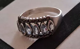 Anello Argento con Pietre Azzurre e Marcasite