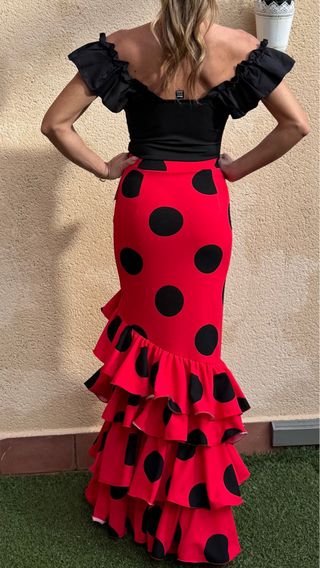 Falda flamenca roja lunares negros Talla S