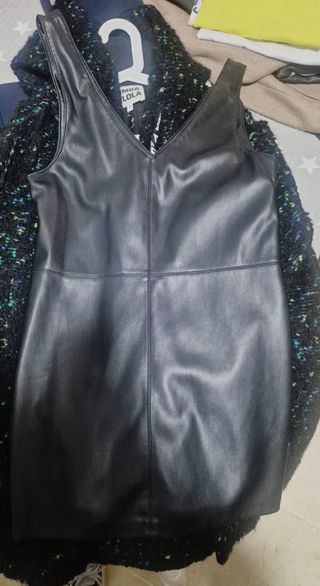 Vestido Negro Cuero Mango