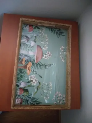 Bandeja madera 42.5x27 cm diseño floral