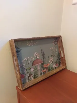 Bandeja madera 42.5x27 cm diseño floral