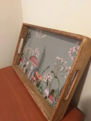 Bandeja madera 42.5x27 cm diseño floral