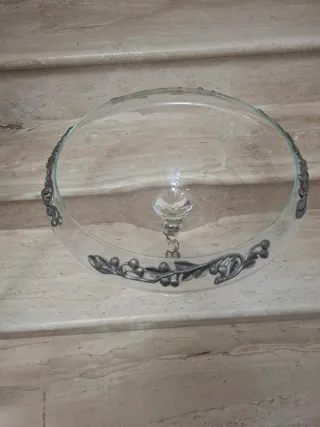 Centro de mesa cristal y metal plateado