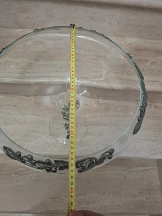 Centro de mesa cristal y metal plateado