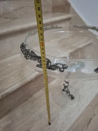 Centro de mesa cristal y metal plateado