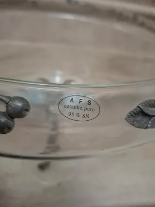 Centro de mesa cristal y metal plateado